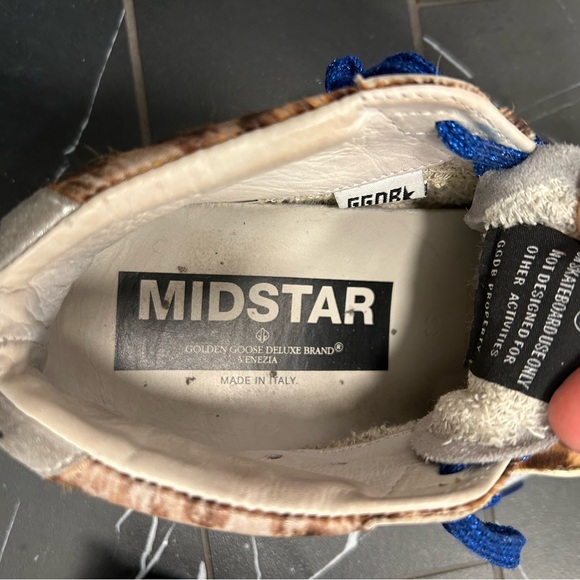 Golden Goose Leopard Print Mid Star Sneakers w/ Blue Lace. Shoe bag included - Picture 9 of 10